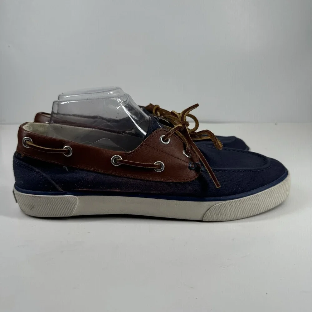 Polo Ralph Lauren Rylander Men's US 9D Navy/Tan Canvas Leather Boat Deck Shoes